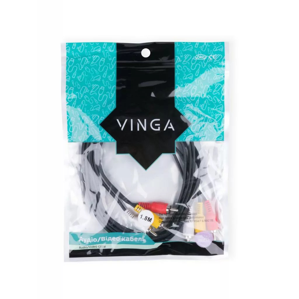 Видеокабель 3RCA to 3RCA 1.8m (RCA02-1.8) Vinga - фото 3
