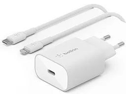 Мережевий зарядний пристрій Belkin 25w PPS PD USB-C fast charger + USB-C to Lightning cable white (WCA004VF1MWH-B5) - фото Мережевий зарядний пристрій Belkin 25w PPS PD USB-C fast charger + USB-C to Lightning cable white (WCA004VF1MWH-B5)