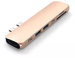 Мультипортовый USB Type-C хаб Satechi USB-C -> USB 3.0x2/HDMI/Card Reader Gold (ST-CMBPG) - миниатюра 2