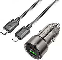 Автомобильное зарядное устройство Hoco Z52 Spacious 38w PD/QC3.0 USB-C/USB-A ports + USB-C/Lightning cable car charger black