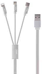 Універсальний кабель Remax Kerolla 3-in-1 USB-A to Type-C/Lightning/micro USB 12w 2.4a 1м сable White (RC-094th) - фото Універсальний кабель Remax Kerolla 3-in-1 USB-A to Type-C/Lightning/micro USB 12w 2.4a 1м сable White (RC-094th)
