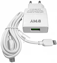 Мережевий зарядний пристрій EMY MY-A101 USB-A 5W + Lightning Cable White