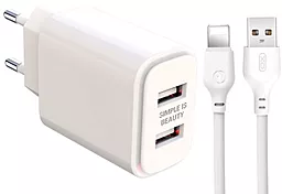 Сетевое зарядное устройство XO L90C 2.4a 2xUSB-A ports charger + Lightning cable white - фото Сетевое зарядное устройство XO L90C 2.4a 2xUSB-A ports charger + Lightning cable white