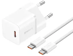 Мережевий зарядний пристрій зі швидкою зарядкою Baseus 20w GaN5 PD USB-C home charger + USB-C to USB-C cable white (P10110900213-01) - фото Мережевий зарядний пристрій зі швидкою зарядкою Baseus 20w GaN5 PD USB-C home charger + USB-C to USB-C cable white (P10110900213-01)
