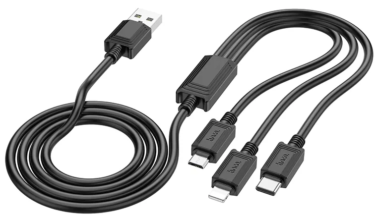 Універсальний кабель Hoco X74 3-in-1 USB-A to Type-C/Lightning/micro USB 10w 1м сable Black - фото 4