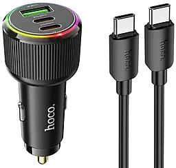 Автомобільний зарядний пристрій Hoco NZ17 Avant-garde 75w PD 2xUSB-C/USB-A ports car charger + USB-C to USB-C cable black - фото Автомобільний зарядний пристрій Hoco NZ17 Avant-garde 75w PD 2xUSB-C/USB-A ports car charger + USB-C to USB-C cable black