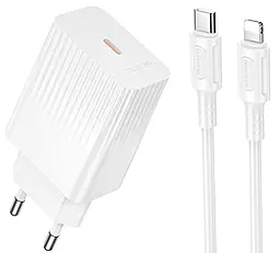 Сетевое зарядное устройство Borofone BAS73A 20w PD USB-C ports charger + USB-C to Lightning cable white - фото Сетевое зарядное устройство Borofone BAS73A 20w PD USB-C ports charger + USB-C to Lightning cable white