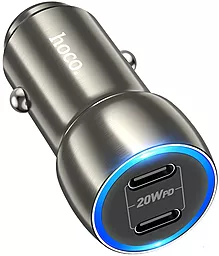 Автомобільний зарядний пристрій Hoco Z48 40w PD 2xUSB-C ports car charger metal grey