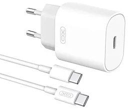 Сетевое зарядное устройство XO L91EU 25w USB-C ports charger + USB-C to USB-C cable white - фото Сетевое зарядное устройство XO L91EU 25w USB-C ports charger + USB-C to USB-C cable white