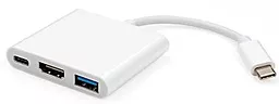 Мультипортовый USB Type-C хаб (концентратор) Vinga USB-C -> 1xUSB Type C, 1xHDMI, USB 3.0 White (HUB042)