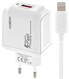 Мережевий зарядний пристрій Moxom KH-67Y 18w QC3.0 USB-A home charger + Lightning cable white - фото Мережевий зарядний пристрій Moxom KH-67Y 18w QC3.0 USB-A home charger + Lightning cable white