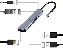 USB Type-C хаб Cablexpert 5-in-1 hub black (A-CM-COMBO5-03) - миниатюра 2