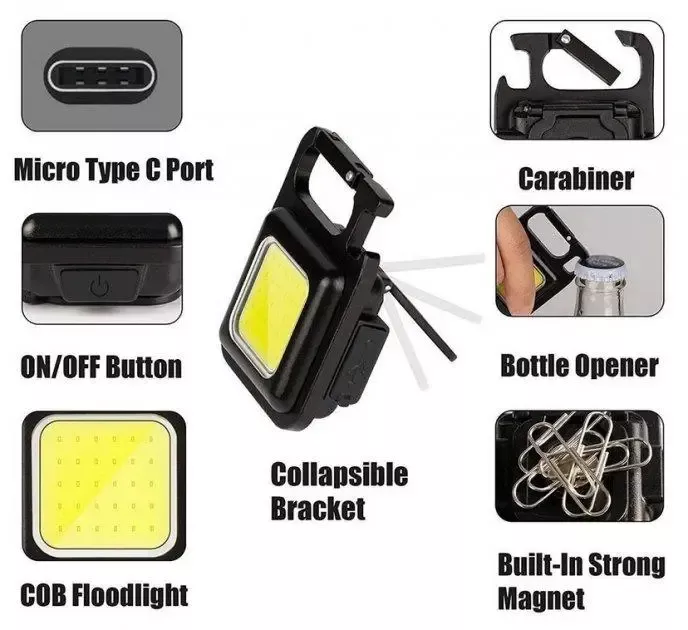 Фонарик-брелок аккумуляторный с карабином NICHOSI Portable Mini Flashlight LED - фото 5