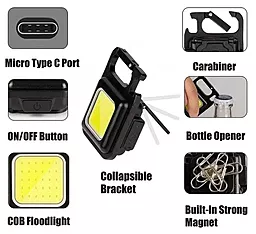 Фонарик-брелок аккумуляторный с карабином NICHOSI Portable Mini Flashlight LED - миниатюра 5 Фонарик-брелок аккумуляторный с карабином NICHOSI Portable Mini Flashlight LED - миниатюра 5