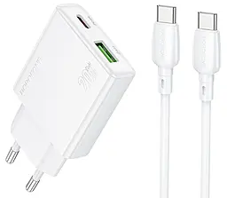 Сетевое зарядное устройство Borofone BN24 20w PD USB-C/USB-A ports charger + USB-C to USB-C cable white - фото Сетевое зарядное устройство Borofone BN24 20w PD USB-C/USB-A ports charger + USB-C to USB-C cable white