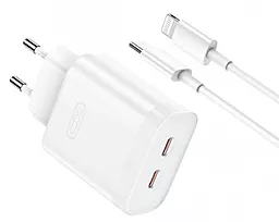 Мережевий зарядний пристрій XO L105 35w PD 2xUSB-C fast charger + USB-C to Lightning cable white