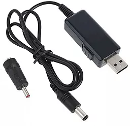 USB Кабель Maxxter USB-A - DC 5.5x2.1mm з перетворювачем 5V  9/12V + перехідник 3.5х1.35 мм black (UB-DC9/12-0.8M)
