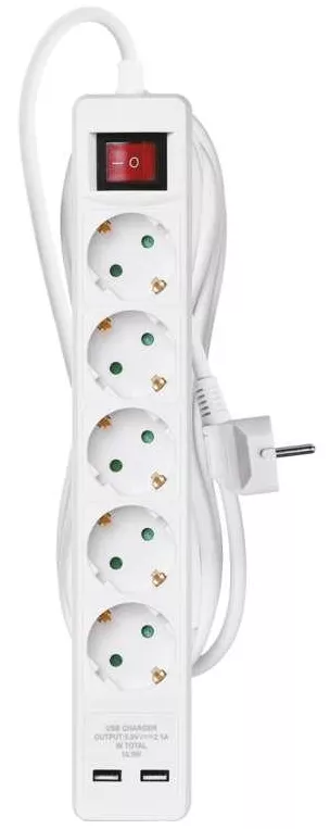 Мережевий фільтр (подовжувач) Emos 2xUSB 5 роз. 3м білий (P1523RU) - фото 2