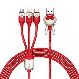 Универсальный кабель Baseus Chinese Zodiac 3-in-1 USB-A to Type-C/Lightning/micro USB 18w 3.5a 1.2м сable Red (CASX060009) - фото Универсальный кабель Baseus Chinese Zodiac 3-in-1 USB-A to Type-C/Lightning/micro USB 18w 3.5a 1.2м сable Red (CASX060009)