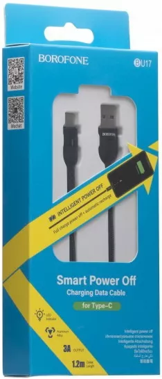 Кабель Borofone BU17 Starlight USB-A - Type-C 12w 2.4a 1.2м cable Black - фото 5
