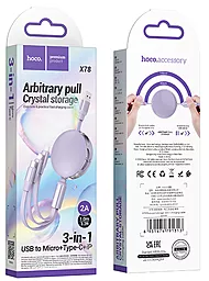 Универсальный кабель Hoco X78 3-in-1 USB-A to Type-C/Lightning/micro USB 12w 2.4a 1м сable Purple - миниатюра 5 Универсальный кабель Hoco X78 3-in-1 USB-A to Type-C/Lightning/micro USB 12w 2.4a 1м сable Purple - миниатюра 5