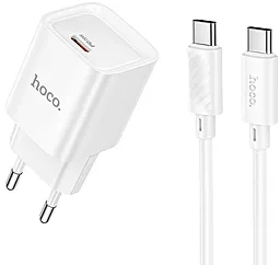 Мережевий зарядний пристрій Hoco C146A 20w PD USB-C ports fast charger + USB-C to USB-C cable white - фото Мережевий зарядний пристрій Hoco C146A 20w PD USB-C ports fast charger + USB-C to USB-C cable white