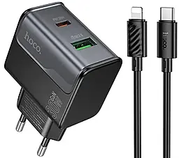 Мережевий зарядний пристрій Hoco CS73A Star Speed 30w GaN PD USB-C/USB-A ports charger + USB-C to Lightning cable midnight black - фото Мережевий зарядний пристрій Hoco CS73A Star Speed 30w GaN PD USB-C/USB-A ports charger + USB-C to Lightning cable midnight black