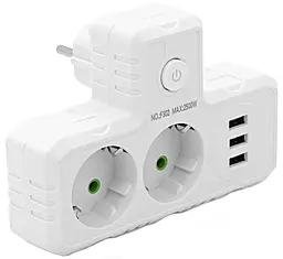 Сетевой фильтр (удлинитель) Voltronic F302-White 2500w 10a 2 розетки 3xUSB-Aс выключателем белый - фото Сетевой фильтр (удлинитель) Voltronic F302-White 2500w 10a 2 розетки 3xUSB-Aс выключателем белый