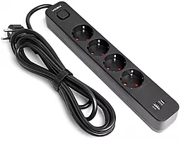 Мережевий фільтр (подовжувач) Videx ONCORD 4000w 16a 3м 4 розетки PD/QC3.0 USB-C/USB-A порти з вимикачем чорний (VF-PD43G1QC1PD-B)