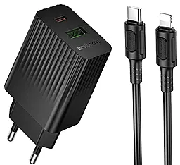 Мережевий зарядний пристрій Borofone BAS74A 20w PD USB-C/USB-A ports charger + USB-C to Lightning cable black - фото Мережевий зарядний пристрій Borofone BAS74A 20w PD USB-C/USB-A ports charger + USB-C to Lightning cable black