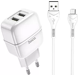 Сетевое зарядное устройство Hoco C77A 2.4a 2xUSB-A ports charger + micro USB cable white - миниатюра 2 Сетевое зарядное устройство Hoco C77A 2.4a 2xUSB-A ports charger + micro USB cable white - миниатюра 2