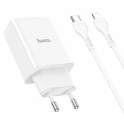 Сетевое зарядное устройство с быстрой зарядкой Hoco C99A 20w PD 2xUSB-C/USB-A ports fast charger + USB-C to Lightning cable white - фото Сетевое зарядное устройство с быстрой зарядкой Hoco C99A 20w PD 2xUSB-C/USB-A ports fast charger + USB-C to Lightning cable white