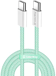 Кабель ColorWay USB Type-C - Type-C 60w 3a 1м PD cable Green (CW-CBPDCC061-G) - фото Кабель ColorWay USB Type-C - Type-C 60w 3a 1м PD cable Green (CW-CBPDCC061-G)