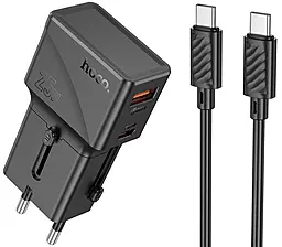 Сетевое зарядное устройство Hoco AC24 Mini 25w PD USB-C/USB-A ports charger + USB-C to USB-C cable black - фото Сетевое зарядное устройство Hoco AC24 Mini 25w PD USB-C/USB-A ports charger + USB-C to USB-C cable black