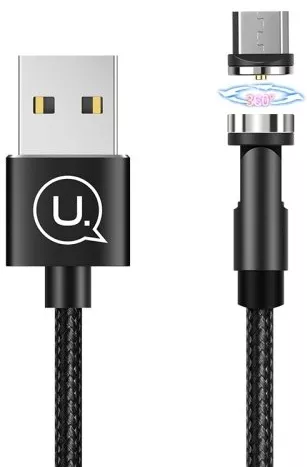 Кабель Usams U59 Rotatable Magnetic USB-A - micro USB 12w 2.4a 1м cable Black - фото 1