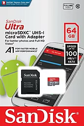 Карта памяти SanDisk microSDXC 64GB Ultra Сlass 10 UHS-I U1 A1 + SD-адаптер (SDSQUAR-064G-GN6MA) - фото Карта памяти SanDisk microSDXC 64GB Ultra Сlass 10 UHS-I U1 A1 + SD-адаптер (SDSQUAR-064G-GN6MA)