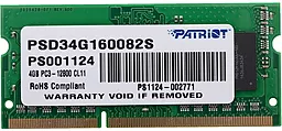 Оперативна пам'ять для ноутбука Patriot 4GB SO-DIMM DDR3 1600MHz (PSD34G160082S)