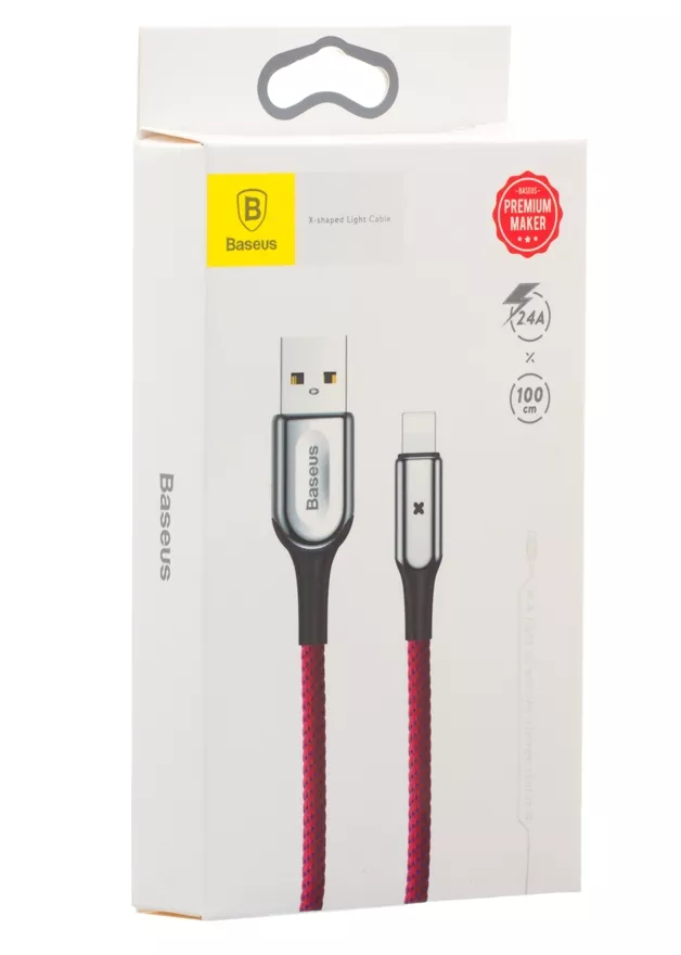 Кабель Baseus X-Type Light USB-A - Lightning 12w 2.4a 0.5м cable Red (CALXD-A09) - фото 2