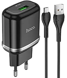 Мережевий зарядний пристрій зі швидкою зарядкою Hoco N3 18w QC3.0 home charger + micro USB cable black - фото Мережевий зарядний пристрій зі швидкою зарядкою Hoco N3 18w QC3.0 home charger + micro USB cable black