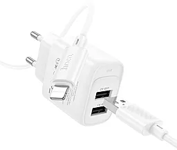 Мережевий зарядний пристрій Hoco C141A 2.1a 2xUSB-A ports home charger + lightning cable white - фото Мережевий зарядний пристрій Hoco C141A 2.1a 2xUSB-A ports home charger + lightning cable white