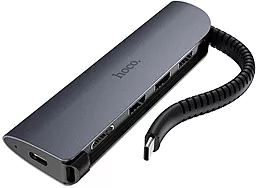 Мультипортовый USB Type-C хаб (концентратор) Hoco HB13 USB-C EasyLink 3USB 3.0 HDMI USB-C (PD) OTG Black