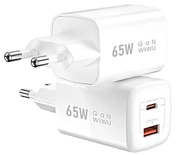 Сетевое зарядное устройство WIWU Wi-U012 65w PD/QC3.0 GaN USB-C/USB-A ports fast charger white - миниатюра 2
