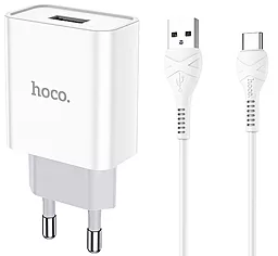 Сетевое зарядное устройство Hoco C81A 2.1a home charger + USB-C cable white - фото Сетевое зарядное устройство Hoco C81A 2.1a home charger + USB-C cable white