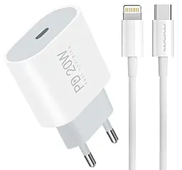 Сетевое зарядное устройство WUW T79L 20w PD/QC3.0 USB-C port fast charger + USB-C to Lightning cable White - фото Сетевое зарядное устройство WUW T79L 20w PD/QC3.0 USB-C port fast charger + USB-C to Lightning cable White