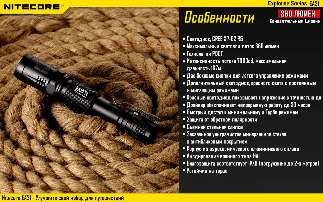Ліхтарик акумуляторний Nitecore EA21 (Сree XP-G2 R5) - фото 21