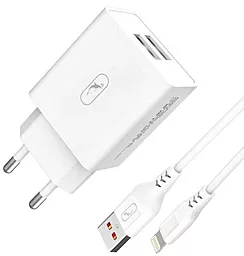 Сетевое зарядное устройство SkyDolphin SC30L 2.1a 2xUSB-A ports home charger + Lightning cable white (MZP-000112) - фото Сетевое зарядное устройство SkyDolphin SC30L 2.1a 2xUSB-A ports home charger + Lightning cable white (MZP-000112)