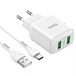 Мережевий зарядний пристрій Hoco N6 18w QC3.0 2xUSB-A ports charger + USB-C cable white - фото Мережевий зарядний пристрій Hoco N6 18w QC3.0 2xUSB-A ports charger + USB-C cable white
