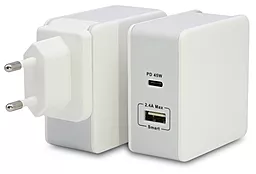 Мережевий зарядний пристрій з швидкою зарядкою T-PHOX Fast Charge 57W USB Type-C PD 45W+USB 12W White