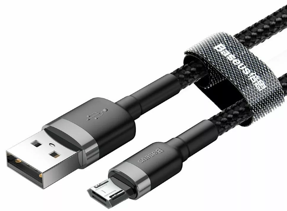 Кабель Baseus Cafule USB-A - micro USB 12w 2.4a 1м cable Grey/Black (CAMKLF-HG1) - фото 1
