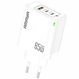 Сетевое зарядное устройство Amaya E102T 65w GaN PD/QC3.0 2xUSB-C/USB-A fast charger White - фото Сетевое зарядное устройство Amaya E102T 65w GaN PD/QC3.0 2xUSB-C/USB-A fast charger White